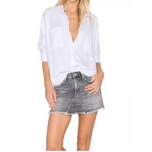 Agolde Women’s Black Jeanette Mini Skirt Faded Distressed Denim Cut‎ Off Size 26